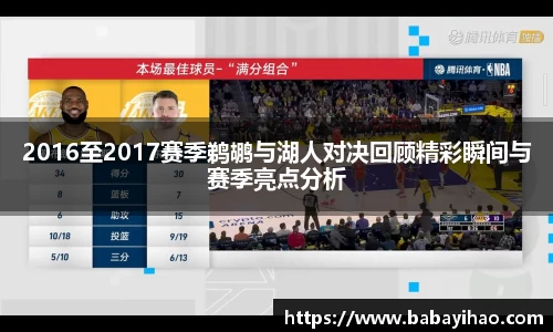2016至2017赛季鹈鹕与湖人对决回顾精彩瞬间与赛季亮点分析